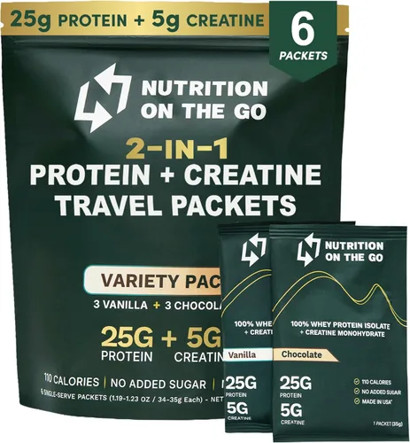 Miniatura 11 de Nutrition On The Go - Paquetes de proteína aislada de suero con creatina – 25g de proteína + 5g de creatina – Polvo de proteína de porción única