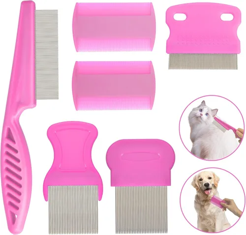 Peine para pulgas para gatos y perros, paquete de 6 peines para piojos de mascotas, juego de mascotas para mascotas pequeñas, medianas y grandes