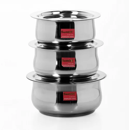 Miniatura 11 de Sumeet Juego de Ollas de Acero Inoxidable de 4 Piezas en Forma de Vientre/Utensilios de Cocina/Juego de Ollas con Tapa 380ML, 500ML, 780ML, 1.1Ltr