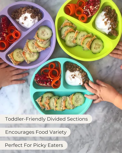 Miniatura 7 de Hippypotamus Placas de succión con tapas para bebés y niños pequeños, 100% silicona de grado alimenticio, aptas para microondas y lavavajillas, Rosa