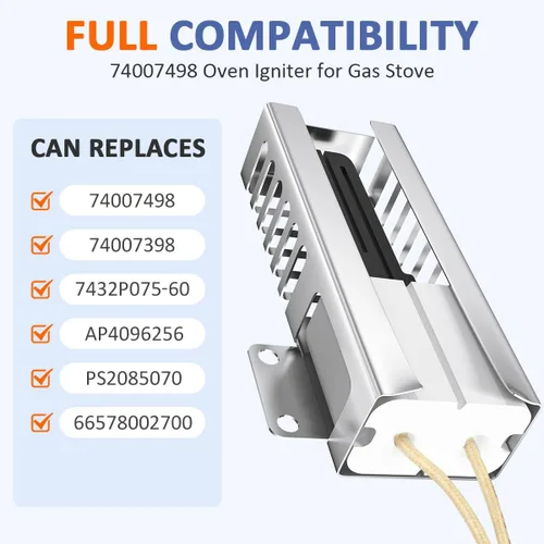 Miniatura 5 de 74007498 Range Gas Oven Encendedor para Whirlpool, Horno de repuesto Horno de encendido plano Igniter Reemplazo 7432P075-60 66578002700 AP4096256