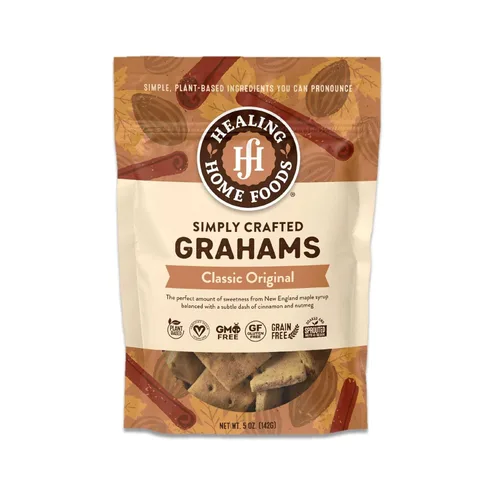 Healing Home Foods Galletas Graham clásicas horneadas, sin gluten, hechas con harina de almendras, jarabe de arce orgánico y canela orgánica,