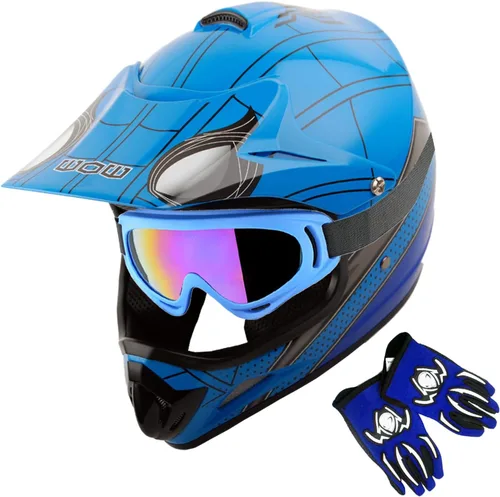 Miniatura 11 de WOW Casco de motocross BMX MX ATV para niños y jóvenes, casco Dianosour Dragon + gafas + guante marciano juvenil: paquete HJOY MG