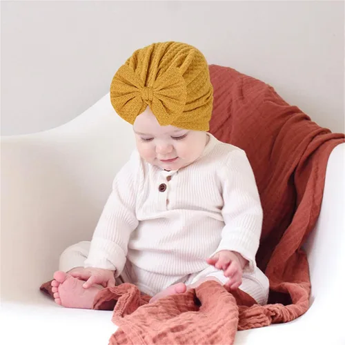 Miniatura 7 de Gorro de punto para bebé con lazos lindos turbante para envolver el sombrero (MZ6)
