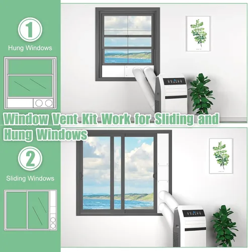 Miniatura 3 de Kit de sellado de ventana de aire acondicionado portátil de doble manguera, kit de ventilación de ventana ajustable de 5 pulgadas de diámetro