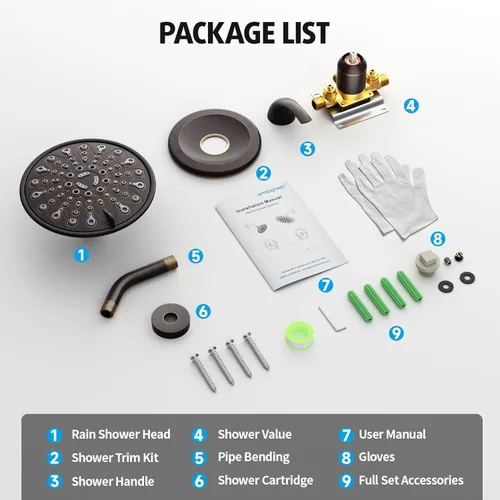 Miniatura 8 de EMBATHER Juego de grifo de ducha, válvula de ducha de control de una sola manija y kit de molduras, juegos de grifos de ducha completos con cabezal