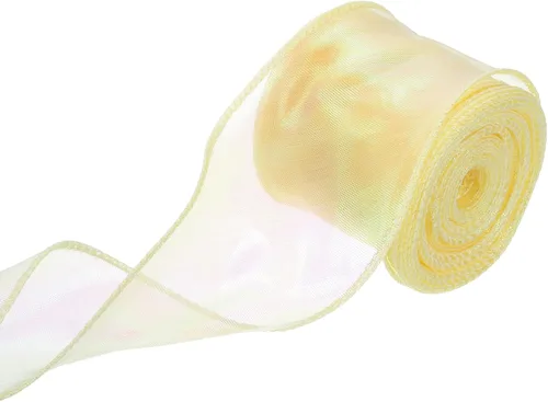 Miniatura 72 de MECCANIXITY - Cinta de organza con cable de 1 1/2" de ancho, brillante, transparente, con brillo irisado en tonos pastel, cinta de gasa para Beige