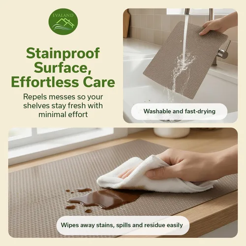 Miniatura 5 de EVALAND Revestimientos de estantes para gabinetes de cocina sin adhesivo de 12" x 33 pies, color beige, forro para cajones antideslizante, lavable