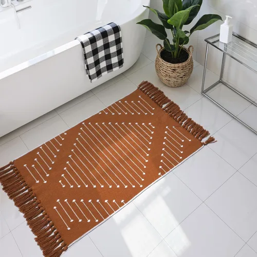 Miniatura 10 de LIVEBOX - Alfombra boho negra de 5 x 7 pies, grande y lavable para sala de estar, alfombra de algodón marroquí para dormitorio, interior y exterior