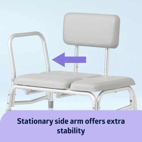 Miniatura 3 de Medline Banco de transferencia acolchado para bañera y ducha, altura ajustable, patas antideslizantes, resistente al óxido, brazo lateral y respaldo