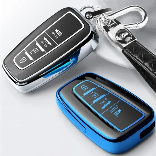Miniatura 7 de QBUC para Toyota Funda para Llavero con Llavero Adecuada para RAV4 Camry Avalon C-HR Corolla GT86 Estuche de Llavero de TPU Premium (Estilo 1-Azul)