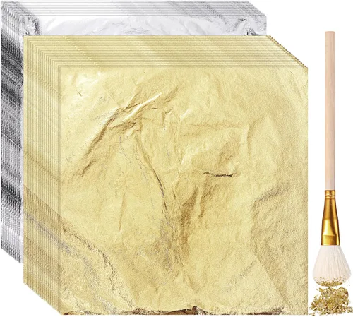 Miniatura 7 de Cunhill 150 hojas plateadas, hojas de papel de aluminio con pincel dorado para manualidades de arte y proyectos de bricolaje, pintura, uñas