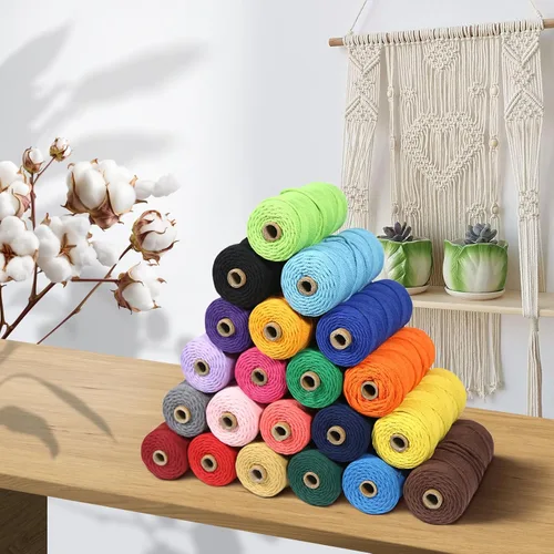 Miniatura 4 de Cordón de algodón macramé 5mmx109 yardas 4 hebras, Munzong Natural hecho a mano 4 cuerdas de algodón trenzadas para colgar en la pared, tejido