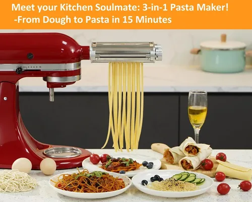 Miniatura 7 de FavorKit Accesorio para hacer pasta para batidoras de pie KitchenAid, juego resistente 3 en 1 incluido rodillo de hojas de pasta, accesorios