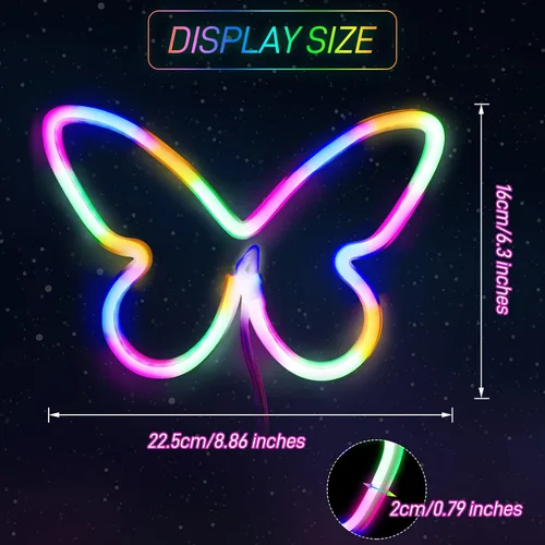 Miniatura 2 de Riakrum 2 Piezas de Letreros de Neón de Mariposa, Luz LED Alimentada por Batería 3AA Operada por USB, Decoración de Luz de Neón de Pared, Arte