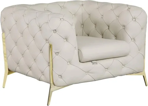 Miniatura 35 de Blackjack Furniture Modena - Moderno juego de sofá de 3 piezas de cuero italiano de grano superior, elegante diseño copetudo y patas de acero Beige
