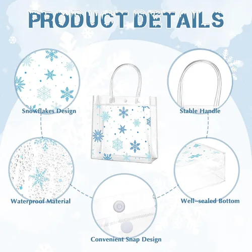 Miniatura 3 de Cholemy 24 bolsas de regalo de plástico transparente con diseño de copo de nieve de invierno con asas, bolsas de regalo transparentes