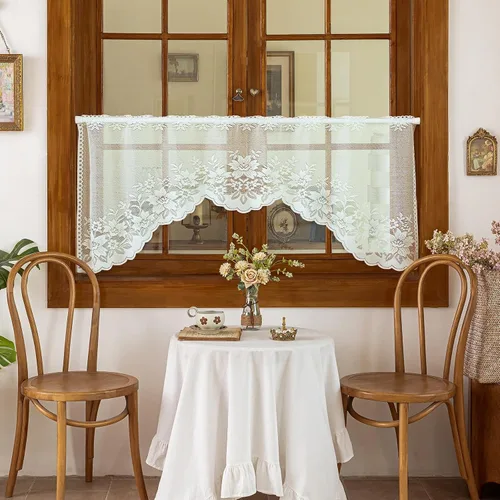 WUBODTI - Cortinas de gasa transparente vintage con bordado floral de encaje para cocina, cenefas para ventana de cafetería, comedor (crema, 63