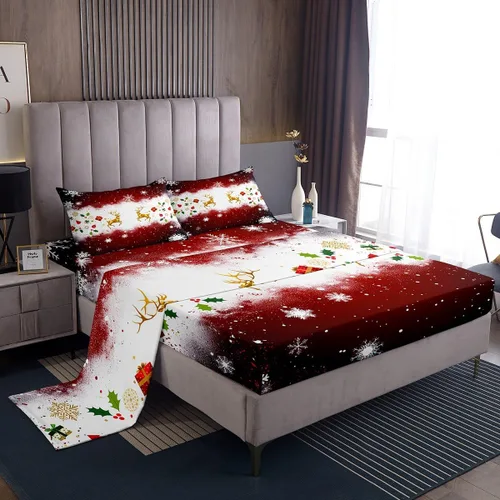 Miniatura 3 de Juego de sábanas de Navidad para niños, 3 piezas, tamaño individual, juego de ropa de cama con estampado de alce dorado y árboles de regalo