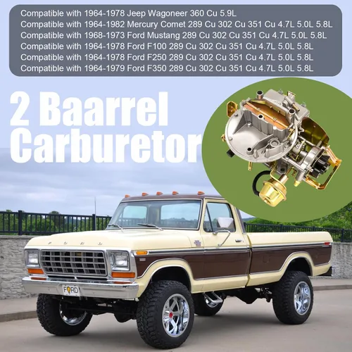 Miniatura 4 de Carburador de 2 barriles 2100 2150 Compatible con Ford F100 F250 F350 (289 302 351 Cu) y motores Jeep - Estrangulador eléctrico con junta de montaje
