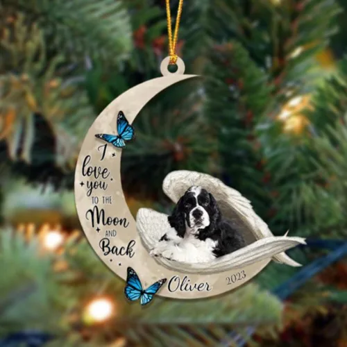 Miniatura 126 de Adorno colgante personalizado de ángel durmiendo en la luna, perro sabueso afgano, nombre personalizado, acrílico impreso en 2D plano – cumpleaños