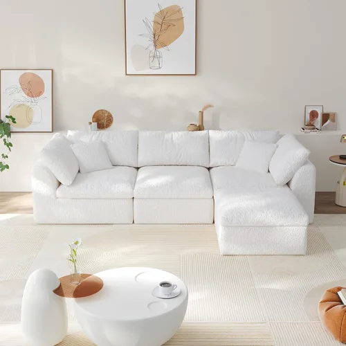 Miniatura 24 de Sofá modular de nube sin hueso de 108 pulgadas con asiento profundo para sala de estar, sofá en forma de L con otomana, tela de copo de nieve y Negro