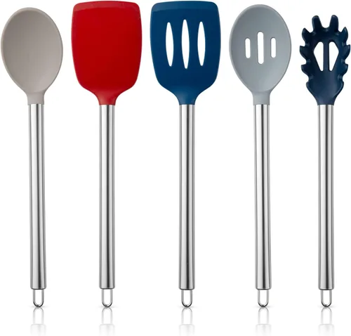COOK WITH COLOR Juego de utensilios de cocina de silicona, juego de utensilios de cocina, utensilios de cocina de silicona fáciles de limpiar, Rojo