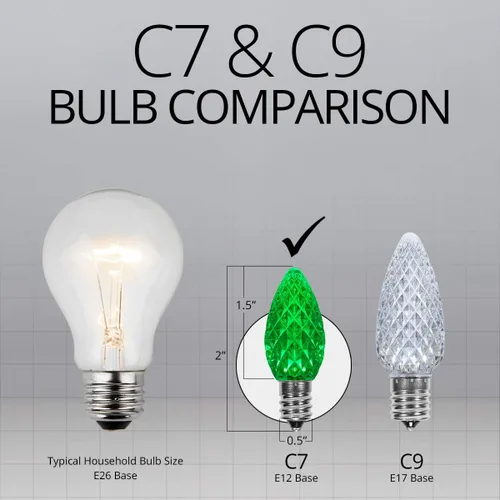 Miniatura 8 de Wintergreen Lighting C7 OptiCore - Luces de Navidad comerciales – Bombillas LED resistentes en cable verde (100 luces, 100 pies, verde/blanco frío)