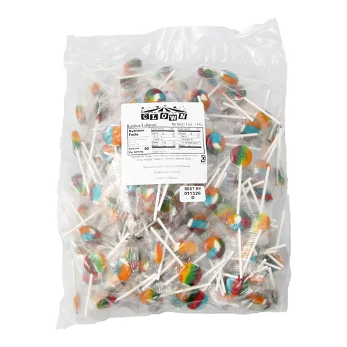 Clown Global Brands Piruletas Rainbow | Bolsa de 293 unidades | Sin gluten | Sabor Tutti Frutti | Ideal para fiestas infantiles