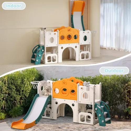 Miniatura 5 de Tobogán 8 en 1 para niños pequeños, juego para interiores y exteriores para niños de 1 a 3 años, tobogán escalador con espacio de almacenamiento