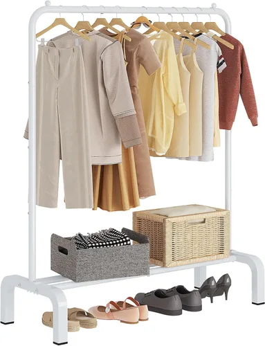 Miniatura 12 de JIUYOTREE Perchero de ropa estándar con estantes de almacenamiento, organizador de ropa para colgar ropa, abrigo, chaqueta, camisa, suéter, jeans