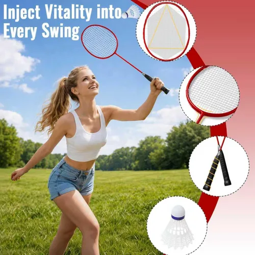 Miniatura 3 de Juego de bádminton para patio trasero: red portátil para exteriores con 4 raquetas de rendimiento, 3 volantes y línea de límite, juego completo