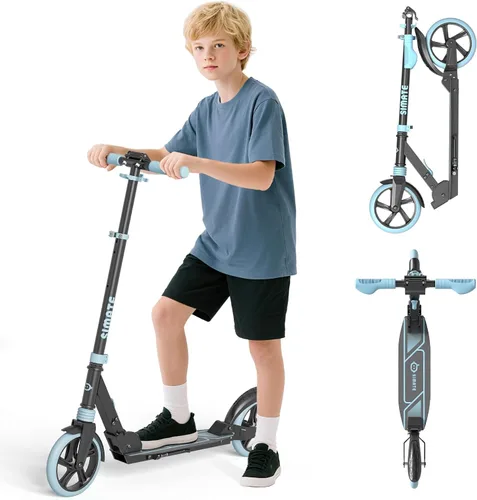 Miniatura 7 de SIMATE Patinete de impulso para niños, adolescentes y adultos, 4 alturas ajustables, ruedas grandes todo terreno de 8 pulgadas, plegable y ligero