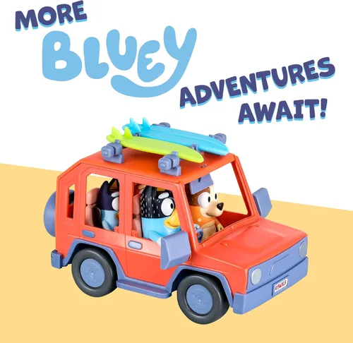 Miniatura 6 de Bluey Heeler - Coche de juguete familiar 4WD para niños pequeños con 4 figuras, tablas de surf y hoja de calcomanías, juego de simulación, juguetes