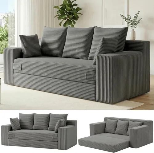 Miniatura 26 de cidludto Sofá cama convertible 3 en 1, sofá cama plegable plegable – Sofá cama sin hueso y futón en el suelo, sofá cama extraíble de pana con 4 Gris