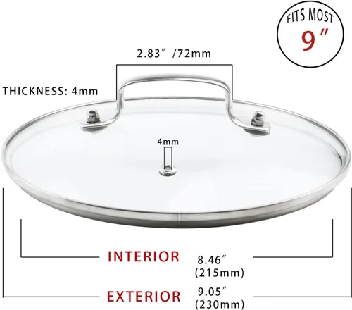 Miniatura 2 de Tapa de vidrio templado de 9 pulgadas con orificio de ventilación de vapor, olla universal de repuesto para utensilios de cocina transparente