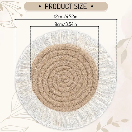 Miniatura 2 de Whaline Paquete de 4 posavasos bohemios beige hechos a mano de ganchillo para bebidas, tapete bohemio tejido para vacaciones, hogar, cocina