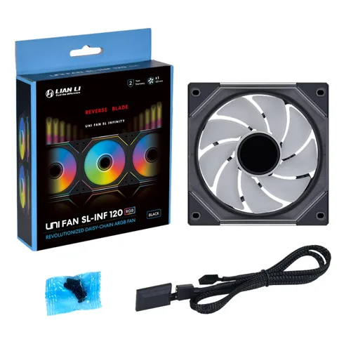 Miniatura 6 de Lian Li UNI Fan SL-Infinity - Ventilador ARGB de hoja inversa de 4.724 in (no inalámbrico), diseño de cadena de margarita, espejo infinito, gestión