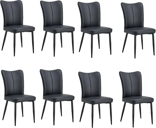 Miniatura 30 de Juego de 4 sillas de comedor modernas, juego de sillas de cocina de piel sintética, asiento tapizado acolchado grueso, sillas laterales negras sin