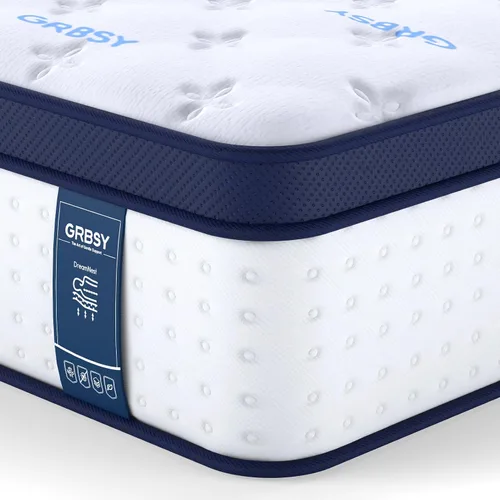 Colchón matrimonial de 14 pulgadas, colchón híbrido de 7 zonas de soporte mejorado en una caja con espuma viscoelástica de gel refrescante y bobinas