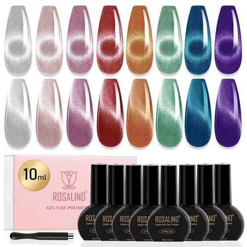Miniatura 23 de ROSALIND Esmalte de uñas de gel azul, 8 colores azul marino claro azul oscuro con purpurina, juego de esmalte de uñas UV MINI Aquarius para manicura