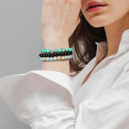 Miniatura 2 de Risyfjew 3 pulseras de cristal curativo para mujer de 0.315 in de piedra natural con cuentas elásticas de amatista, regalos de joyería