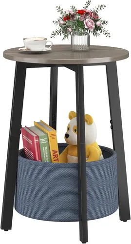 Miniatura 12 de sthmec Mesa auxiliar pequeña redonda con cesta de almacenamiento de tela, mesa de centro redonda con marco de metal para sofás de cama, mesas