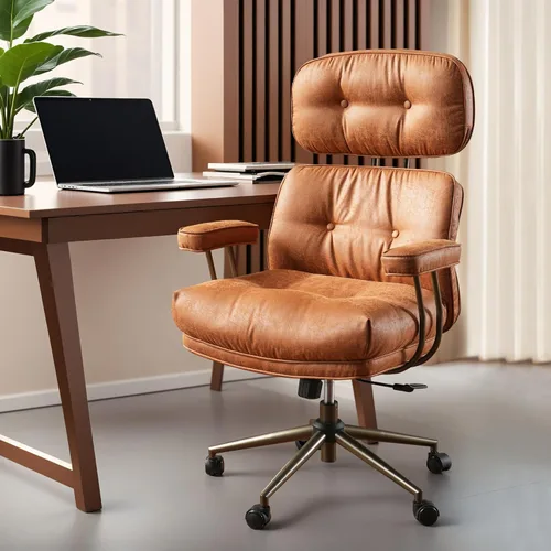 Miniatura 9 de ovios Silla de oficina ergonómica, sillas ejecutivas de piel sintética con respaldo alto y cojín grueso, cómodo sillón giratorio moderno de mediados