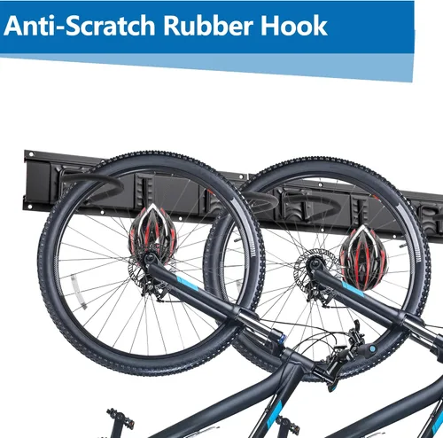 Miniatura 5 de Sinoer Estante de almacenamiento para bicicletas, colgador de almacenamiento para bicicletas, 4 bicicletas + 3 cascos, soporte vertical resistente