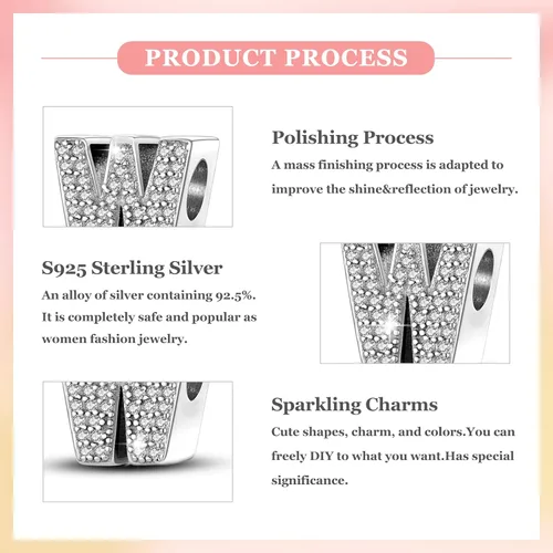Miniatura 113 de PARCOM Dijes de letras compatibles con pulseras Pandora de plata esterlina S925 con iniciales para pulseras del alfabeto A-Z, cuentas de letras