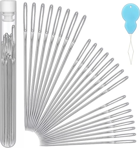 Miniatura 8 de 23 PIEZAS Agujas de Coser de Ojo Grande, Agujas de Coser Agudas de 2.36 Pulgadas, Aguja de Hilo de Bordado de Cuero, Aguja de Tejer de Hilo de Acero