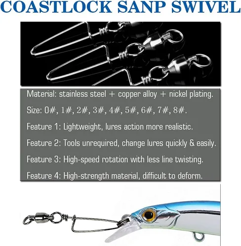 Miniatura 2 de AMYSPORTS Conector de Pesca para Agua Salada Giratorio con Broche de Alta Resistencia Giratorios para Agua Dulce con Rodamiento de Bolas Giratorios