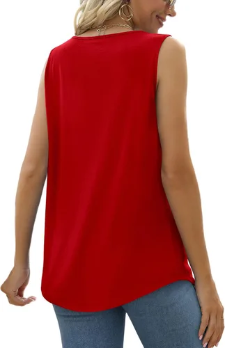 Miniatura 113 de Saloogoe - Camisetas sin mangas veraniegas para mujeres, plisadas con cuello cuadrado y dobladillo curvado, blusas de ajuste holgado con movimiento
