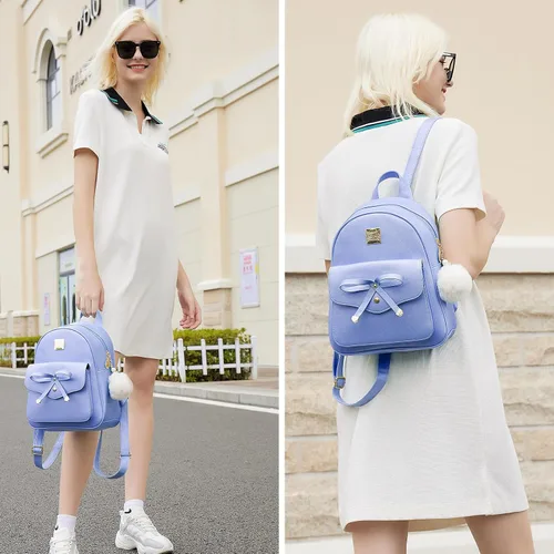 Miniatura 2 de ZGWJ Mini mochila de cuero con moño, mochila pequeña, linda mochila casual de viaje para niñas y mujeres, M, Mochilas tipo mochila